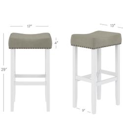 Nathan James Hylie Nailhead Wood Height Kitchen Counter Bar Stool, 29", Gray/White