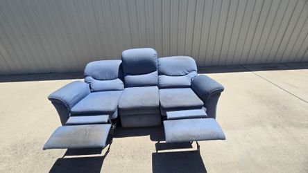 Blue 3-Seater Reclining Sofa / Recliner Couch – Good Condition