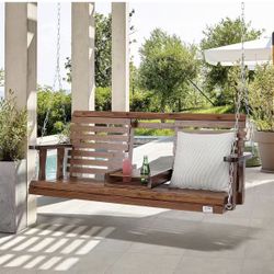Wooden Porch Swing 5 ft, Patio Bench Swing for Courtyard & Garden, Upgraded 880 lbs Strong Load Capacity, Heavy Duty Swing Chair Bench with Hanging Ch
