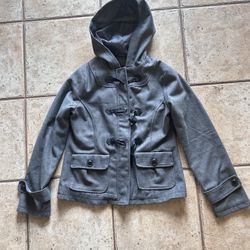 Grey Black Lipstick coat with hood
