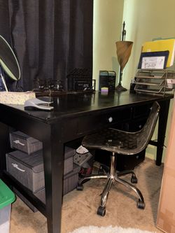 Black Desk With Matching Filing Cabinet.