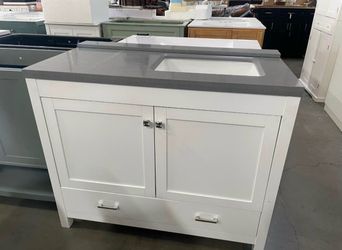 Newly Assembled 42” Bathroom Vanity w/ Marble Top with Backsplash Storage