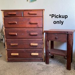 CEDAR WOOD 6 DRAWER DRESSER + NIGHSTAND
