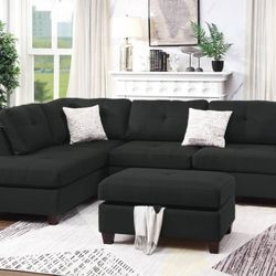 Brand New Black Sectional Sofa w Storage Ottoman