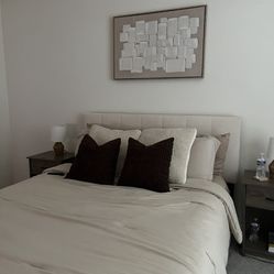 ✨ Modern Upholstered Bed Frame + Mattress + Box Spring — $450 (Pickup ASAP)