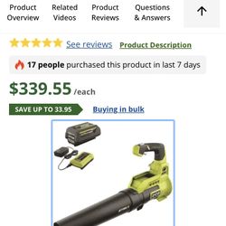 Ryobi 40 V Jet Fan Blower / Battery/Charger 