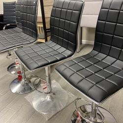 New Black Leather Adjustable Bar Stools Oversized 