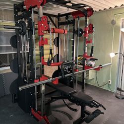 Smith Machine 200 | Adjustable Bench | 245lb Cast Iron Olympic Weights | 7ft Olympic Bar | Fitness | Gym Equipment | FREE DELIVERY/INSTALLATION 🚚 🛠️