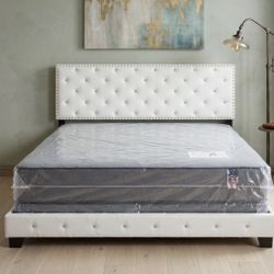 NEW Unassembled Queen Size Bed Frame + Queen Mattress + Box Spring 