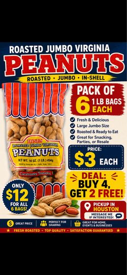 🥜 Roasted Jumbo Virginia Peanuts – 1 lb Bag -🔥 Deal: Buy 4, Get 2 FREE
