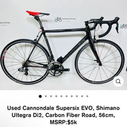 Used Cannondale Supersix EVO, Shimano Ultegra Di2, Carbon Fiber Road, 56cm, MSRP:$5k