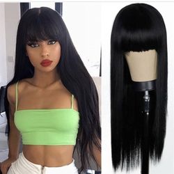 New-Wigs Long Straight Wig with Bangs for Women Girls Heat Resistent Synthetic Fiber Hair Natural Looking 26" Soft Synthetic Wigs for Daily Party Cosp