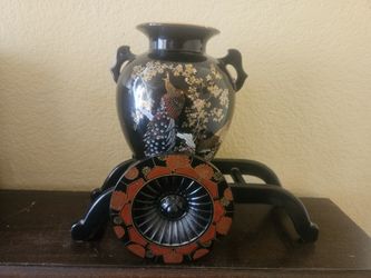 Black Peacock Decorative Vase with Stand