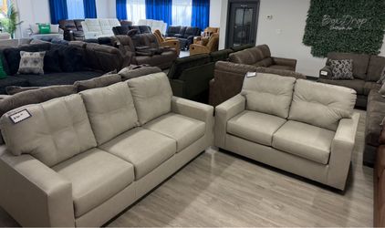 Beige Leather Sofa & Loveseat-Brand New