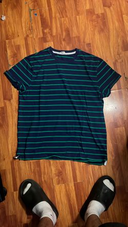 Blue and green striped shirt L