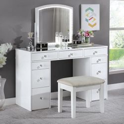 White Vanity Table Set W/Stool Brand New In Box
