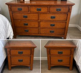 Mission Style Wood Dresser and Nightstand Set
