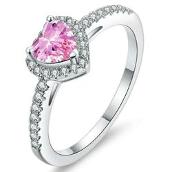 Pink Heart Cubic Zirconia Silver Tone Ring