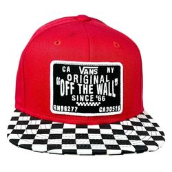 Vans Off The Wall Large Logo Patch Red Checkered Brim Hat Cap Snapback New