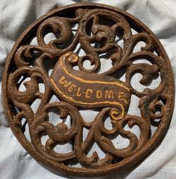 Vintage Garden Welcome Sign Cast Iron black Rustic (READ DESC)