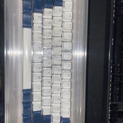 White and dark blue key caps