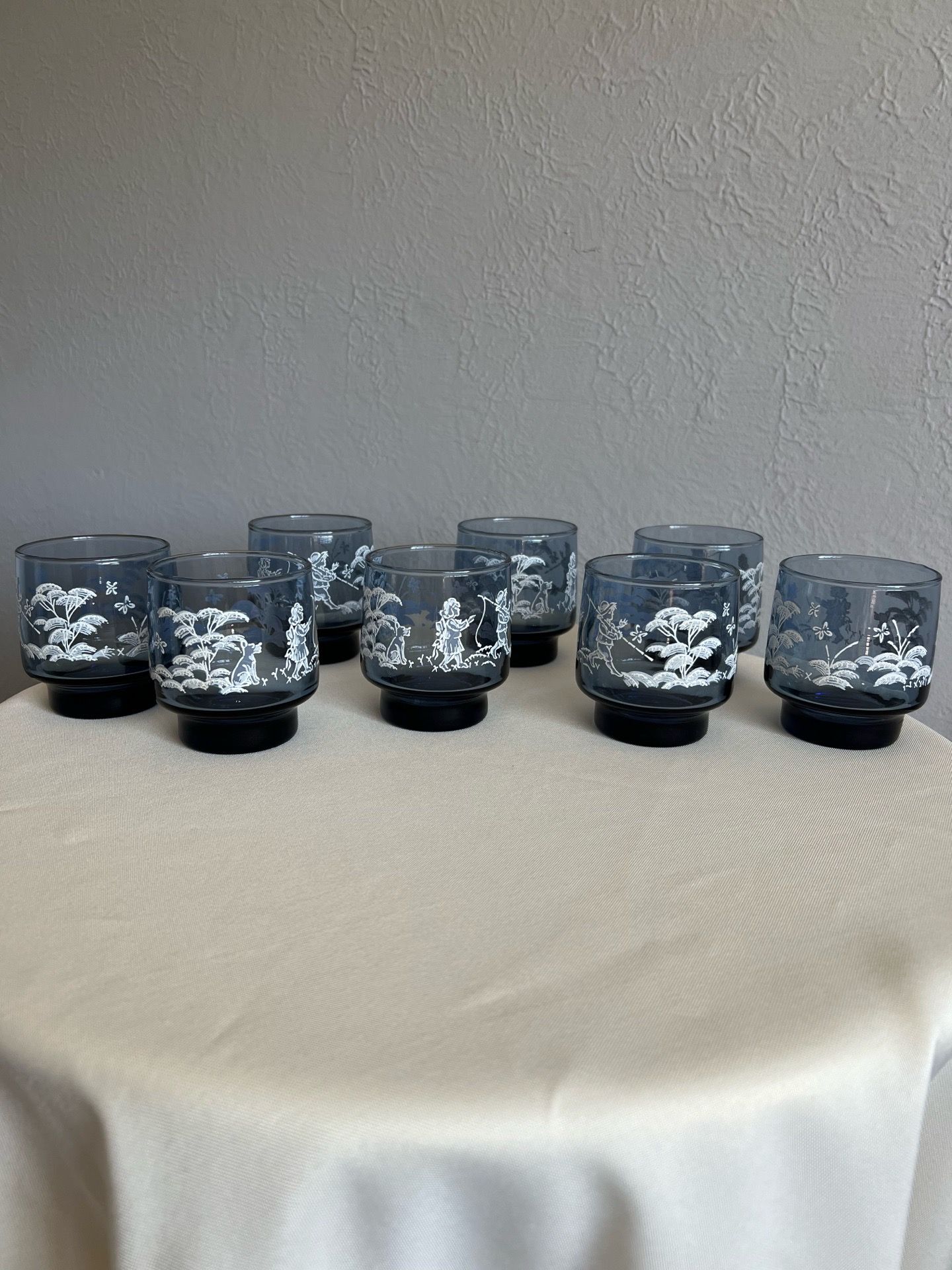 Vintage Libbey "Mary Gregory" Smoke Blue Lowball Glasses (Set of 8)