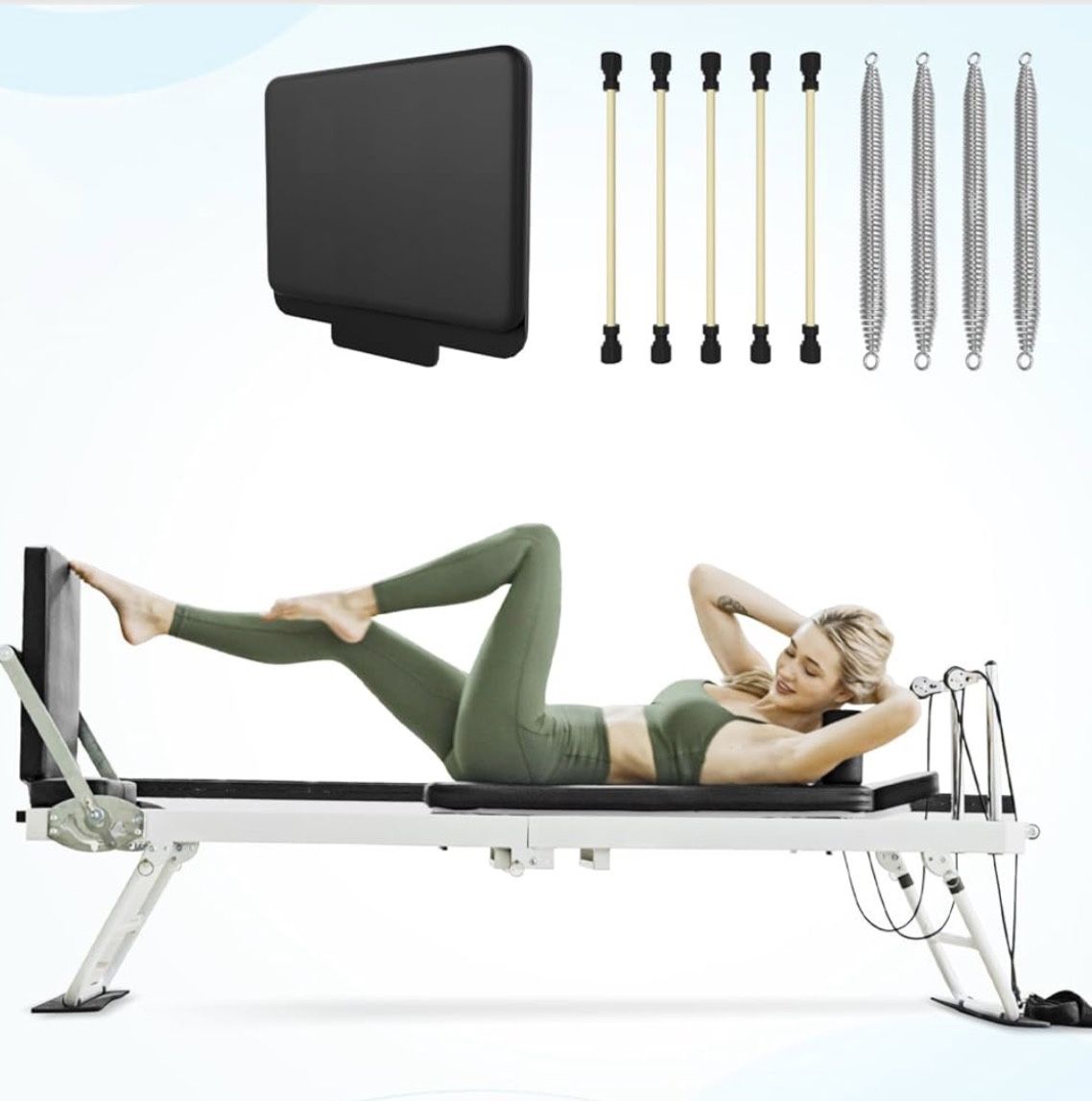 Foldable Reformer Pilates Machine for Home Use, with Dual Resistance- Springs and Cords, Pilates Equipment for Home Workouts with Jump Board, Up to 40