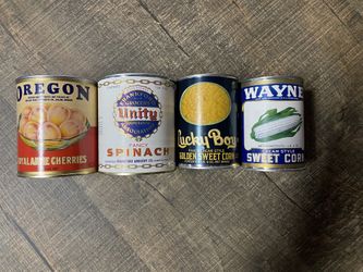 4 Vintage Food Cans In Amazing Condition 