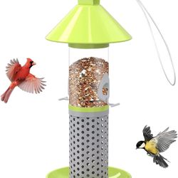 Aumuca Hanging Wild Bird Feeder - Outdoor Bird Feeder for Garden Yard Outside Decoration, 2 in 1 Plastic Metal Feeder for Mix Seeds, Gazebo Shaped 