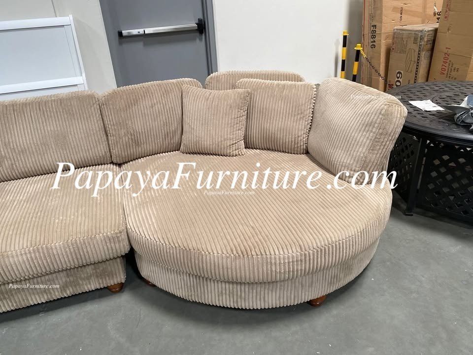 NEW Modern Sectional Sofa with Large Curved Chaise Lounge Set Tan Khaki Beige Ashley Style Designer Discount Furniture Warehouse BIG SALE Brown Grey