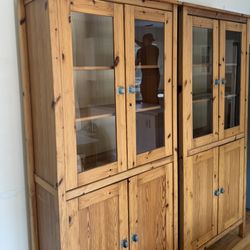 2 Pine Kitchen Dish Cabinets