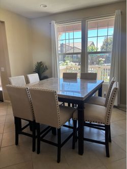 Dining Table Set – 8 Piece Counter Height Table & Chairs – Good Condition