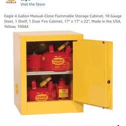 Eagle 4 Gallon Manual-Close Flammable Storage Cabinet, 18 Gauge Steel, 1 Shelf, 1 Door Fire Cabinet, 17" x 17" x 22", Made in the USA, Yellow, 1904X