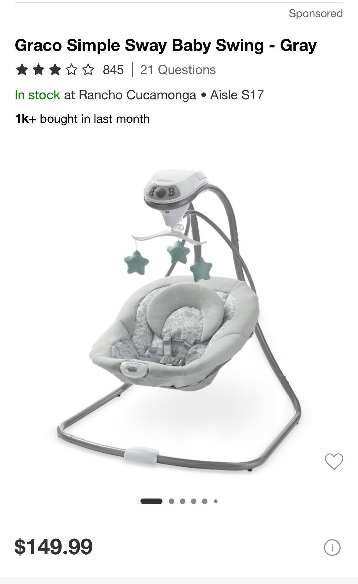 Graco Simple Sway Baby Swing- Gray