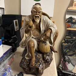 Authentic Hand Painted And Carved Asian Sculpture 