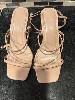 Nude Strappy Square Toe Heeled Sandals