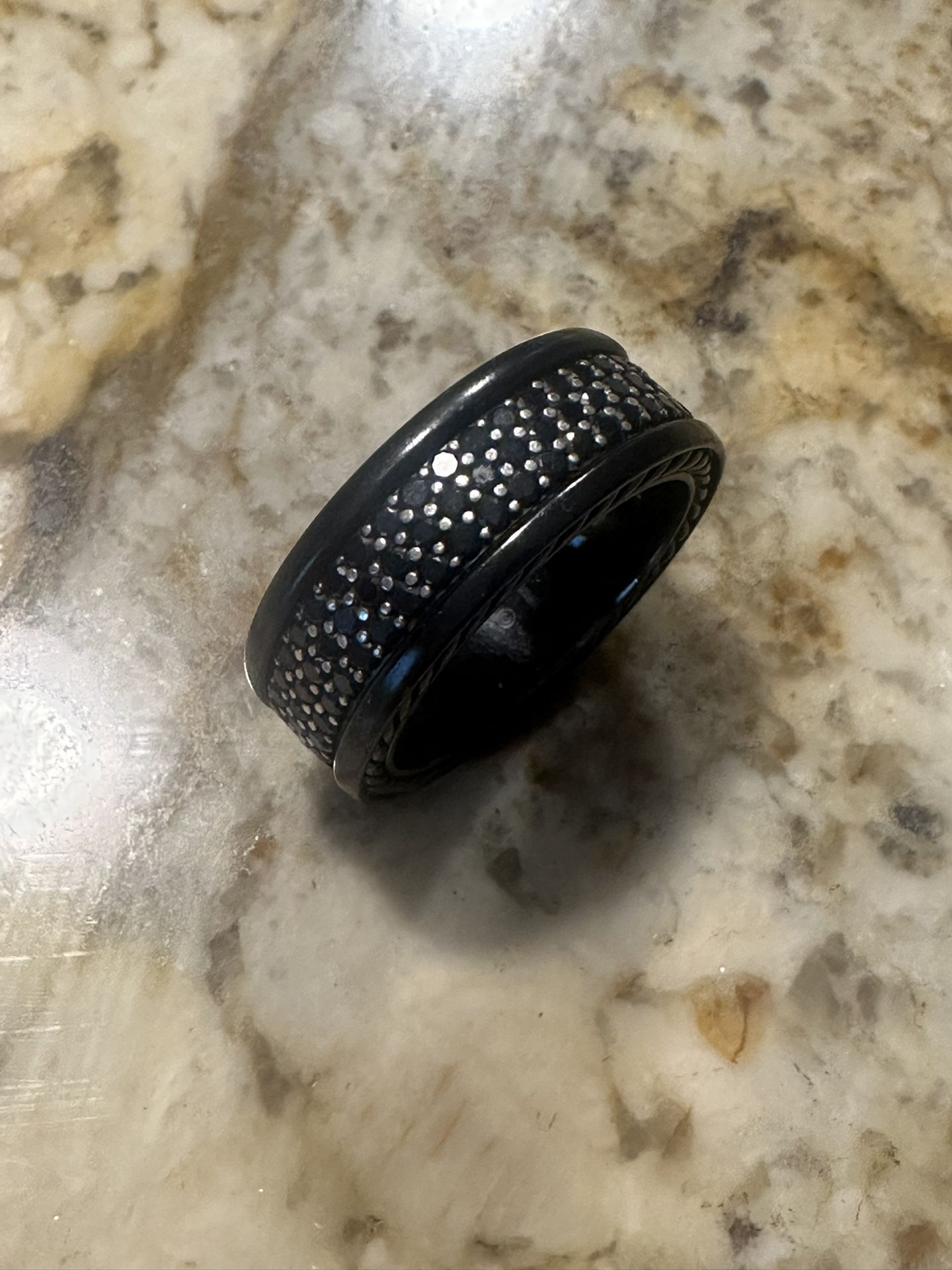 Authentic DAVID YURMAN 3 Row Full Black Diamonds REAL SILVER TITANIUM SIZE 10 New!!!