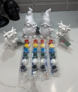 2 dragonfly butterfly bird gnome 2 highland cow w/ rose paint brushes your own plaster figurines decorations