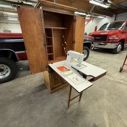 Awesome! Vintage singer, 380 SpaceSaver with Kenmore sewing machine built-in cabinet. perfect!