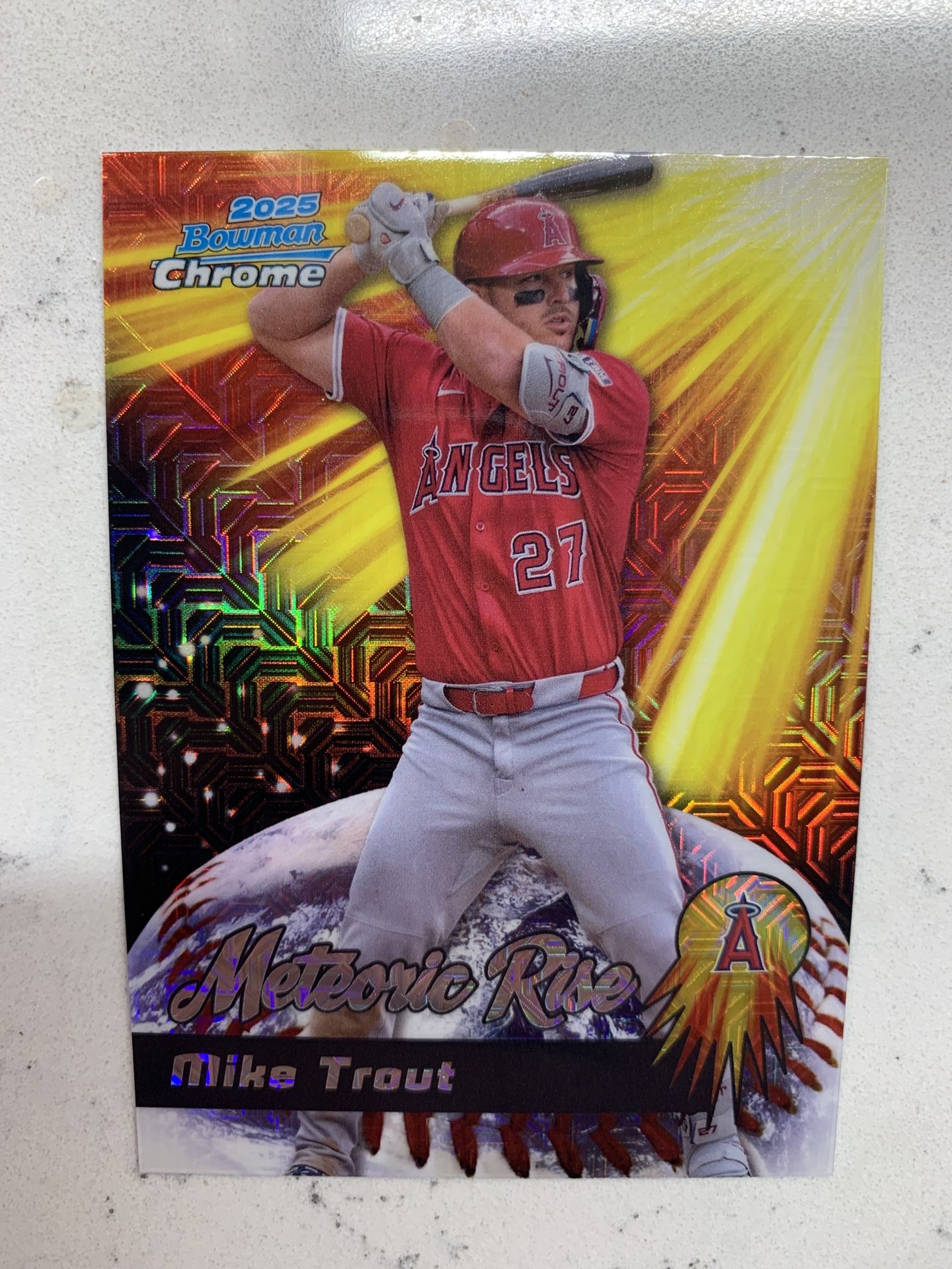 Mike Trout 2025 Bowman Chrome Meteoric Rise Mega Refractor MR-2 Insert