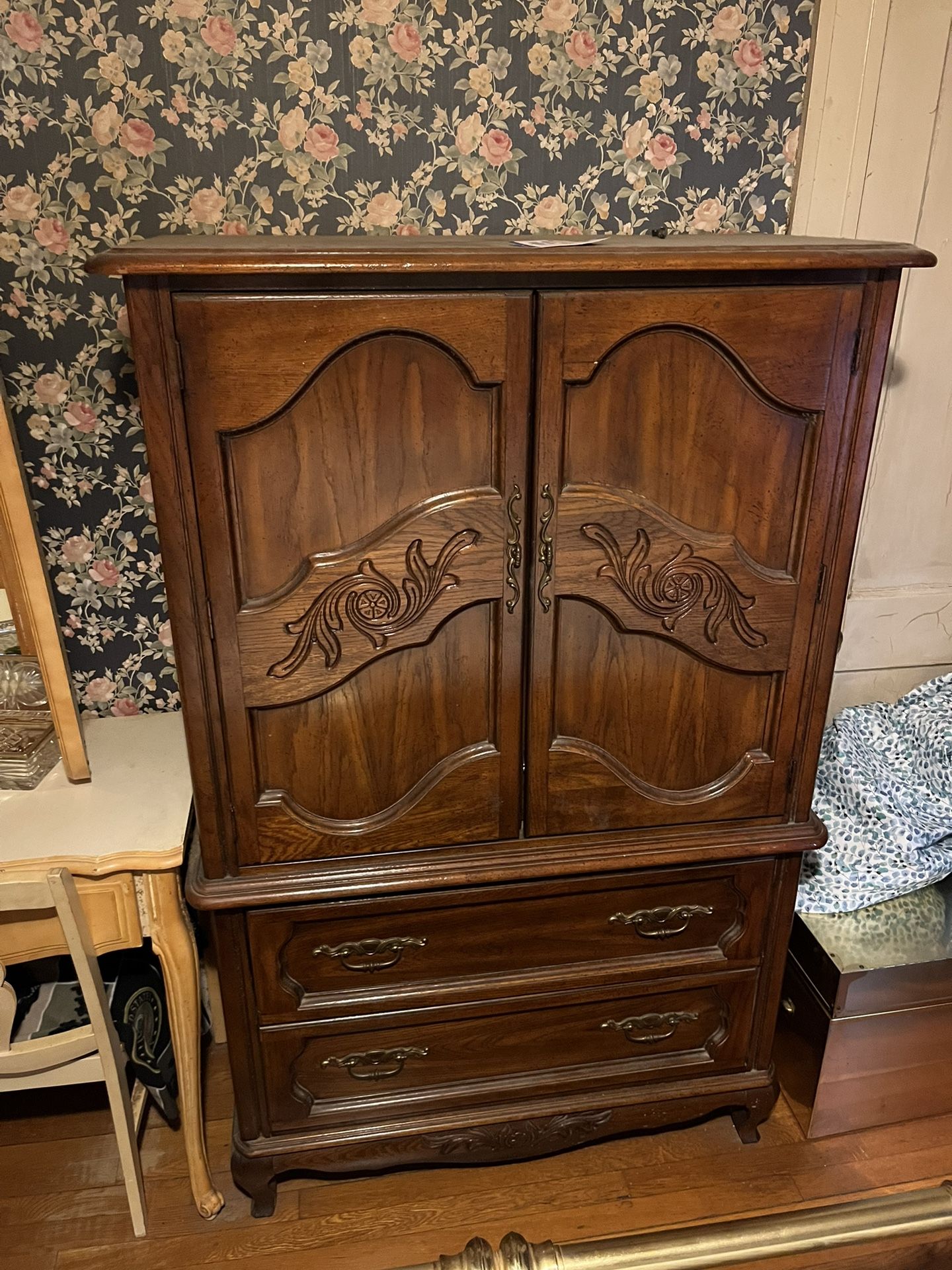Antique Solid Wood Wardrobe Bureau 62” x 40” x 20”