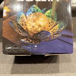 Huaxu Solar Lotus Flower Light – Bright Blue Glass Globe | 30‑LED Waterproof Outdoor Decor