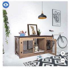 Living Essentials 65" Cooper Dog Crate Credenza with Shelves & Mat Kit