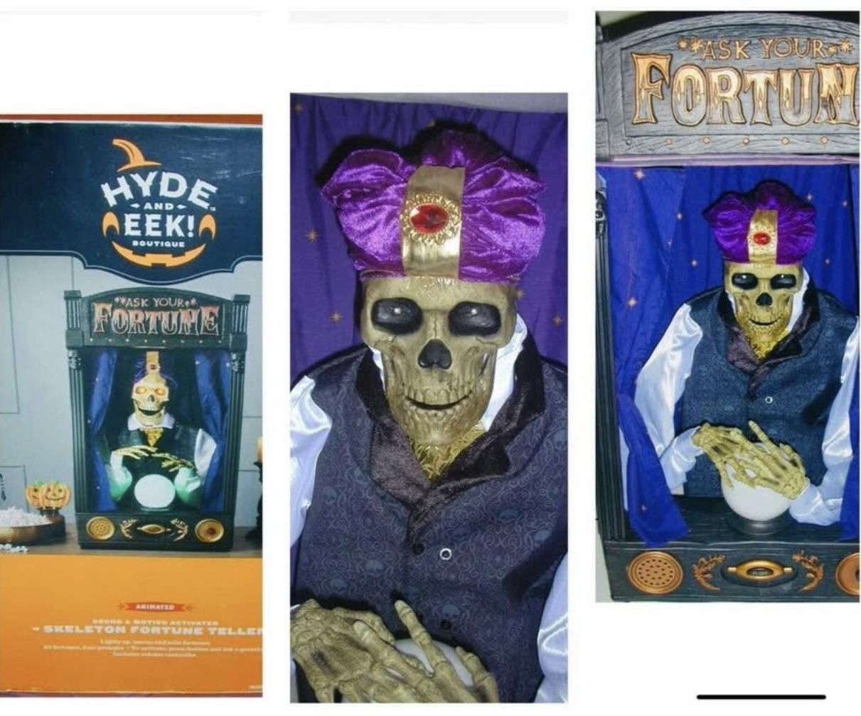RARE:: HYDE and EEK Boutique 35” tall SKELETON FORTUNE TELLER Animated Halloween Prop