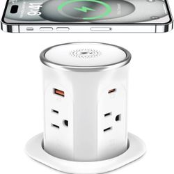 Pop up Outlet w 15W Wireless Charger, 4 Outlets 2 PD20W USB-C Countertop/Desk