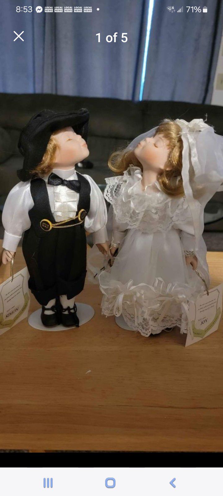 Groom And Bride Just Married Porcelain Dolls