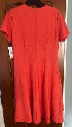 Orange Embossed Floral Short Sleeve Dress