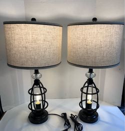 27" Tall Farmhouse Table Lamp with USB C Charging Ports set of 2