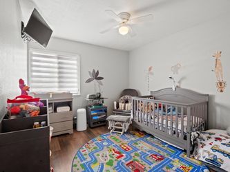 Complete Grey Baby Nursery Set – Crib, Rocking Chair, Changing Table, Console, Bookshelf & Essentials