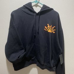 New Hurley Sweatshirt Womens XL Cropped Hoodie Black Surf Logo MSRP $65